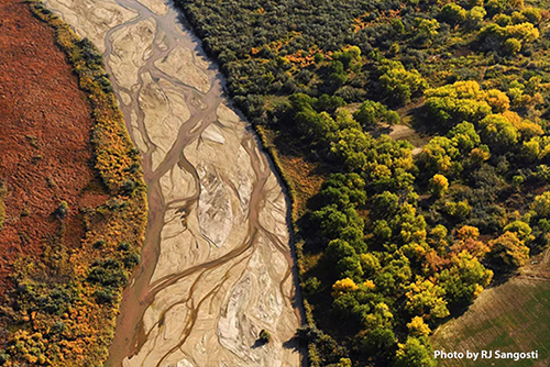 overhead view of dry river bed