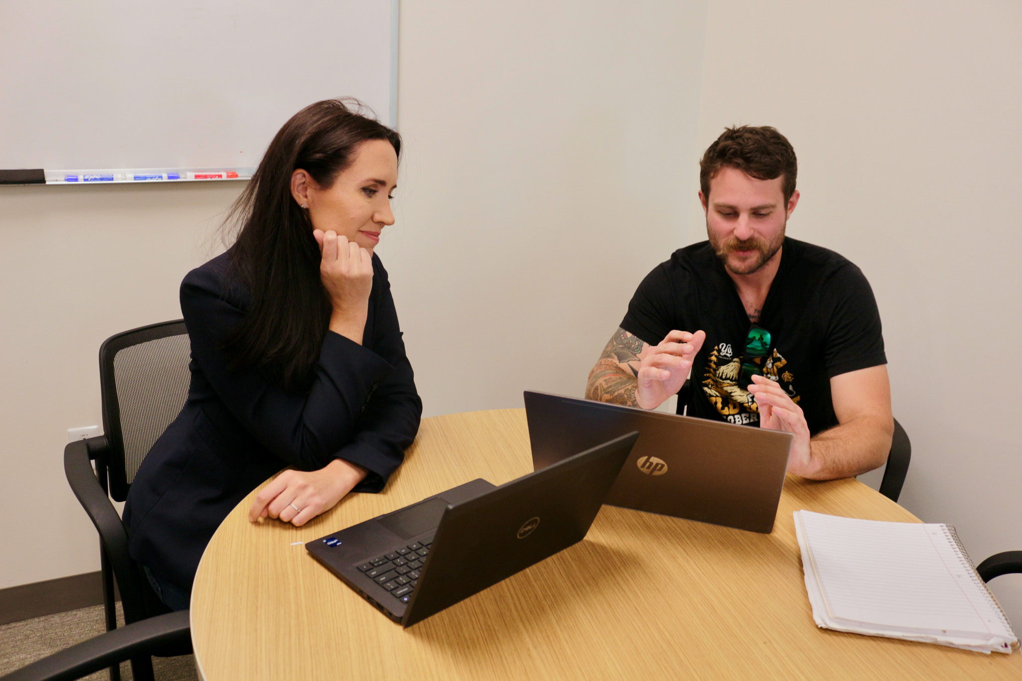 Kristina Spaeth, VMA academic advisor, discusses course selection with Connor Greenberg, a bridge program participant and CU Boulder student